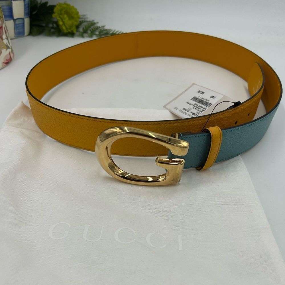 Men's Gucci, two tone, leather belt, memorable buckle size 100 cm/40 inches